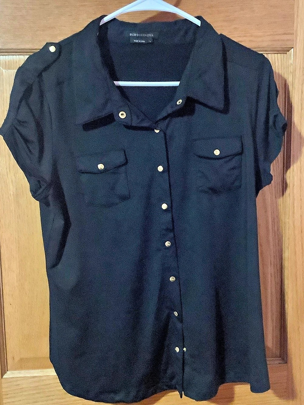 BCBGMAXAZRIA Black Utility Button Down Size Large Like New